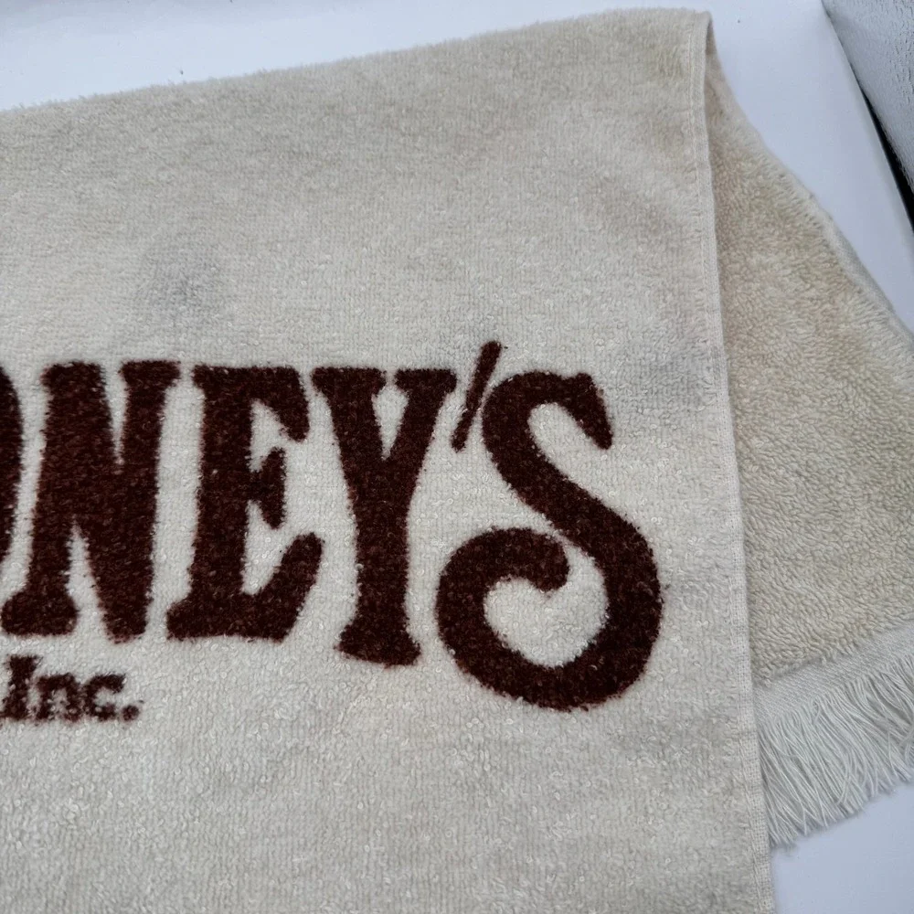 Shoney's Golf Towel Cream Brown Vintage Fringed Logo Restaurant Promo